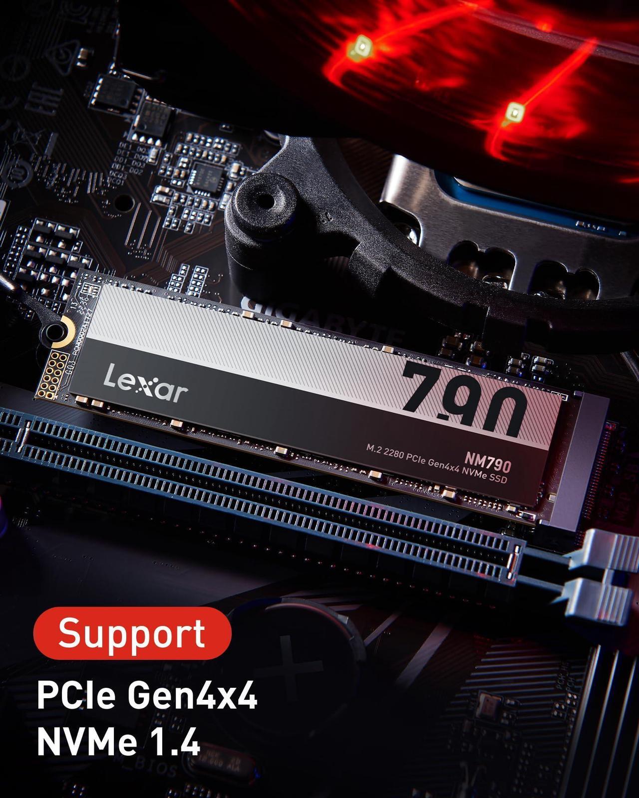 Alt view image 7 of 9 - Lexar 2TB NM790 SSD PCIe Gen4 NVMe M.2 2280 Internal Solid State Drive, Up to 7400/6500 MB/s Read/Write, Compatible with PS5, for Gamers and Creators, Black (LNM790X002T-RNNNG)