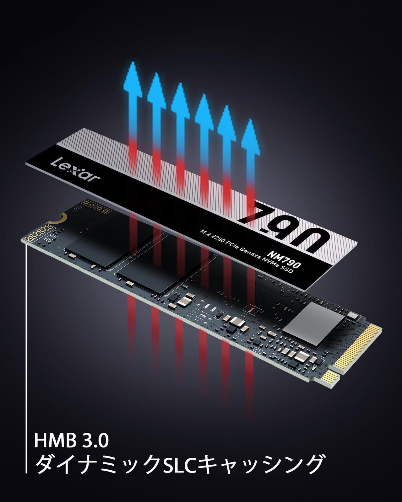 Alt view image 8 of 9 - Lexar 2TB NM790 SSD PCIe Gen4 NVMe M.2 2280 Internal Solid State Drive, Up to 7400/6500 MB/s Read/Write, Compatible with PS5, for Gamers and Creators, Black (LNM790X002T-RNNNG)