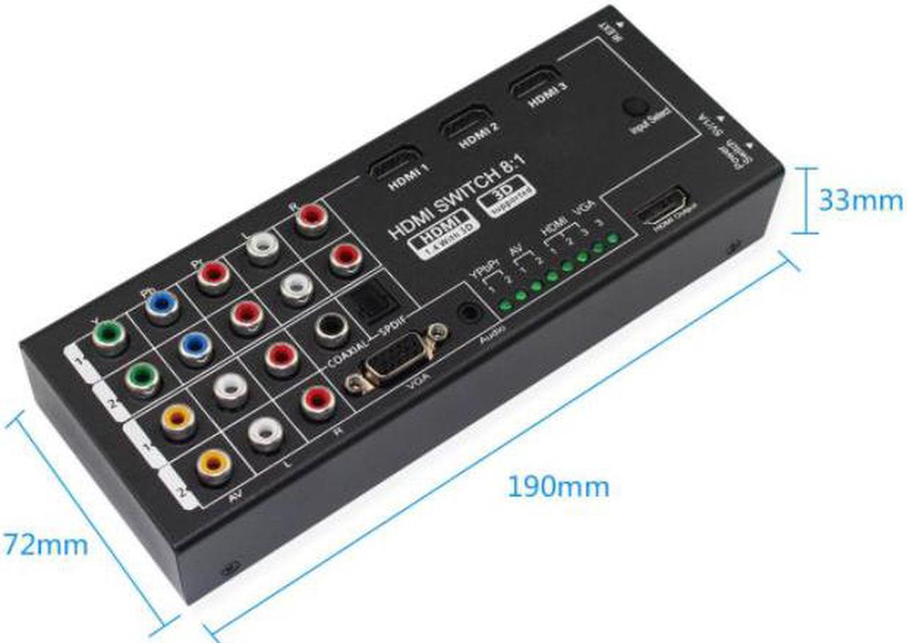 Alt view image 3 of 4 - RCA VGA Video AV Audio HDMI Switch 8x1 Switcher Analog HDTV Splitt Converter Box Multi-Functional HDMI Converter Switch 8 Inputs to HDMI+COAXIAL+SPDIF Output Support 3D and Surround Sound for 1080P HD