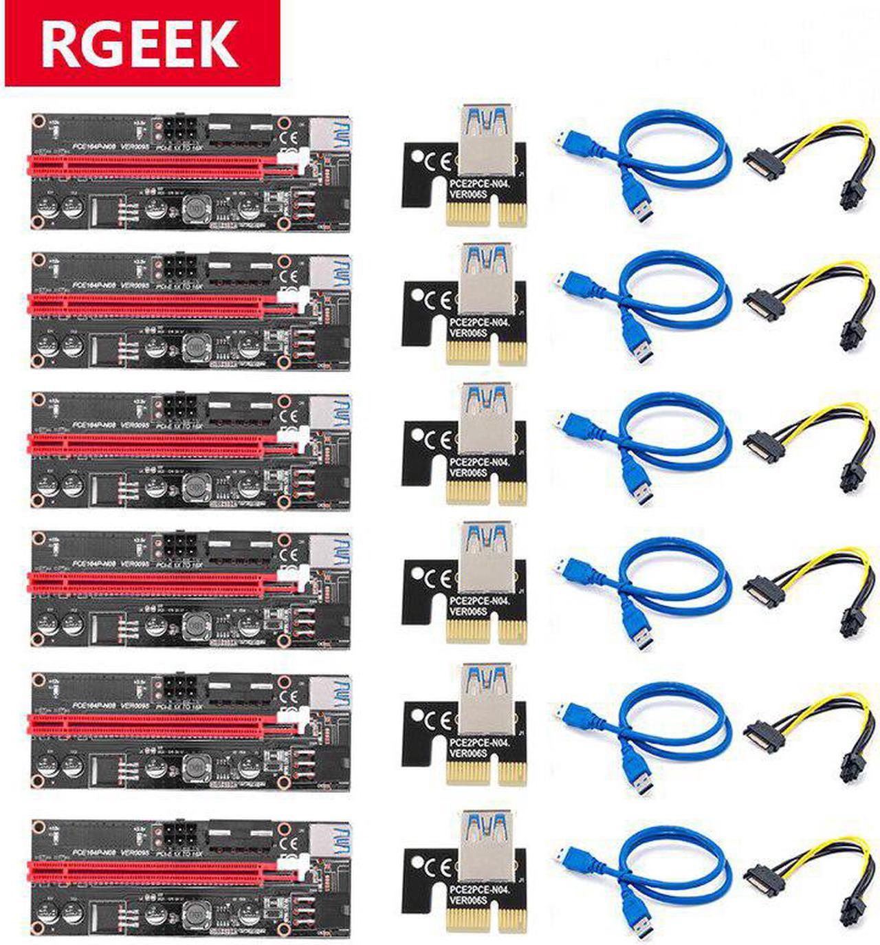 6pcs est VER009 USB 3.0 PCI-E Riser VER 009S Express 1X 4x 8x 16x Extender pcie Riser Adapter Card SATA 15pin to 6 pin Power