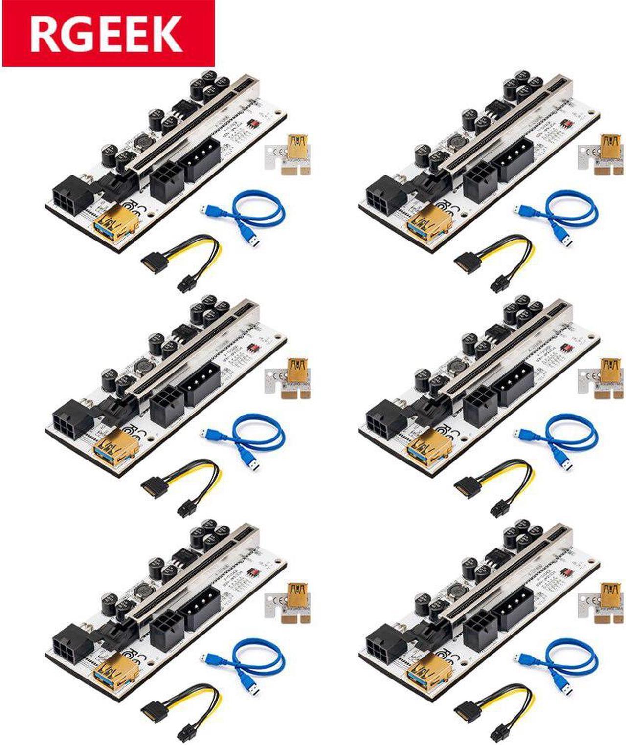 6pcs est VER010X USB 3.0 PCI-E Riser VER 010 Express 1X 4x 8x 16x Extender pcie Riser Adapter Card SATA 15pin to 6 pin Power