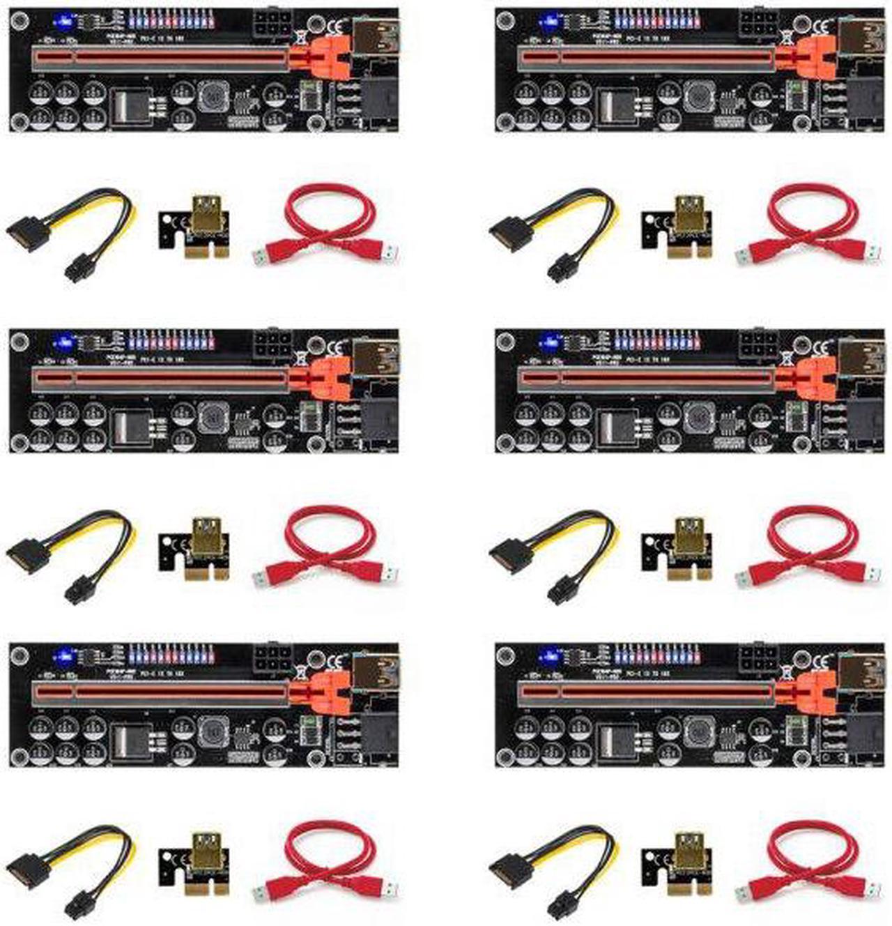 6PCS est VER011 USB 3.0 PCI-E Riser VER 011S Express 1X 4x 8x 16x Extender Riser Adapter Card SATA 15pin to 6 pin Power Cable