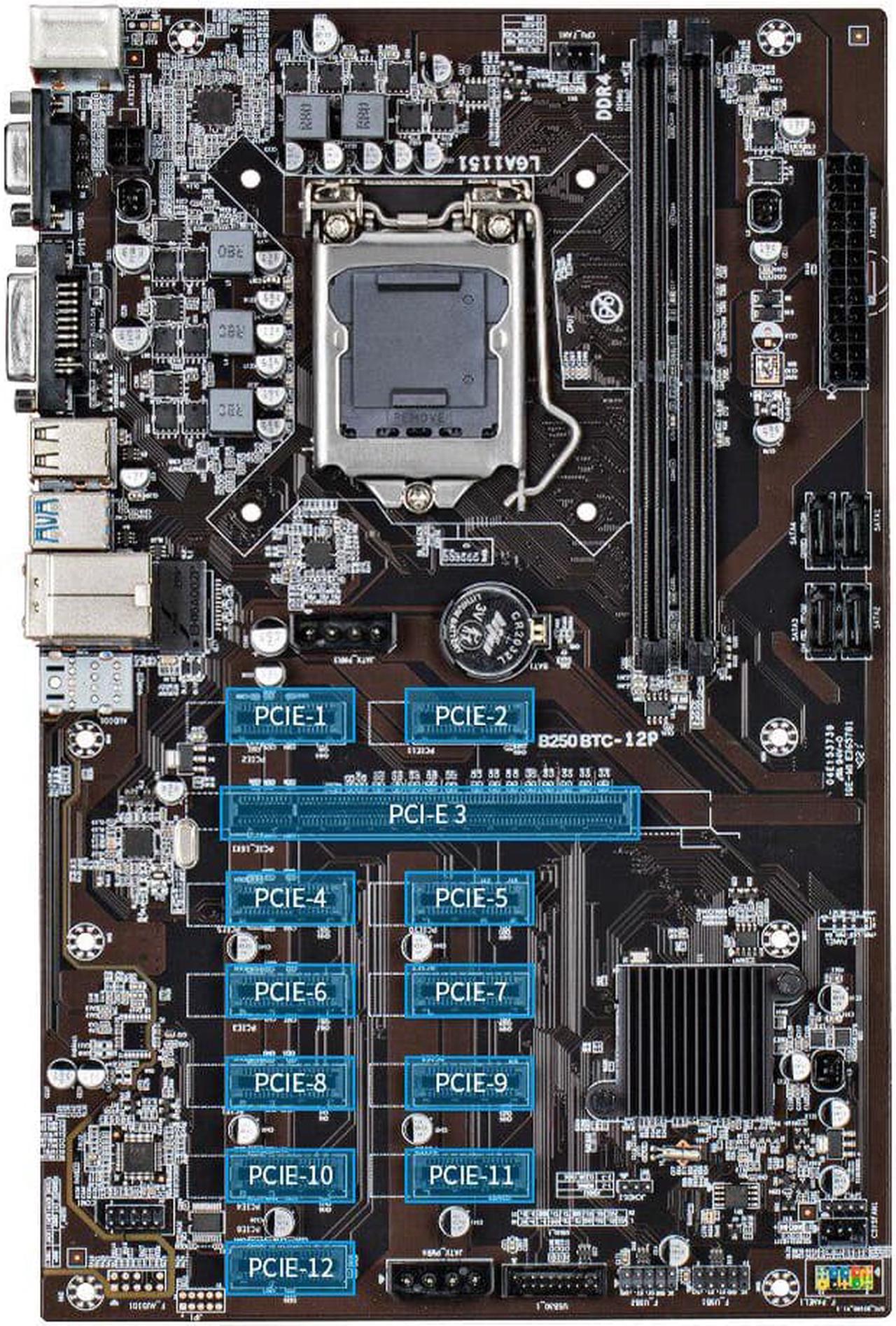 B250 BTC Mining Machine Motherboard 12 PCI-E16X Graph Card SODIMM LGA 1151 DDR4 SATA3.0 Support VGA DVI for Miner Dropship