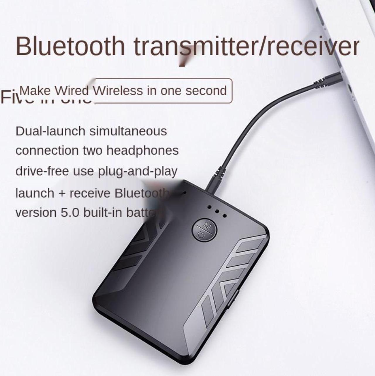 Bluetooth 5.0 Audio Transmitter Receiver Pair with TWO Headphones Stereo 3.5mm AUX RCA Wireless Adapter for TV PC Car Speaker