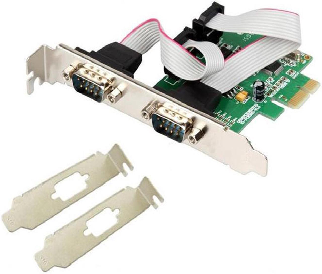 PCI Express 2 Ports Serial RS232 COM DB9 Controller Card PCI-e 1.0 x 1 WCH 382 Chip with Low Profile Bracket