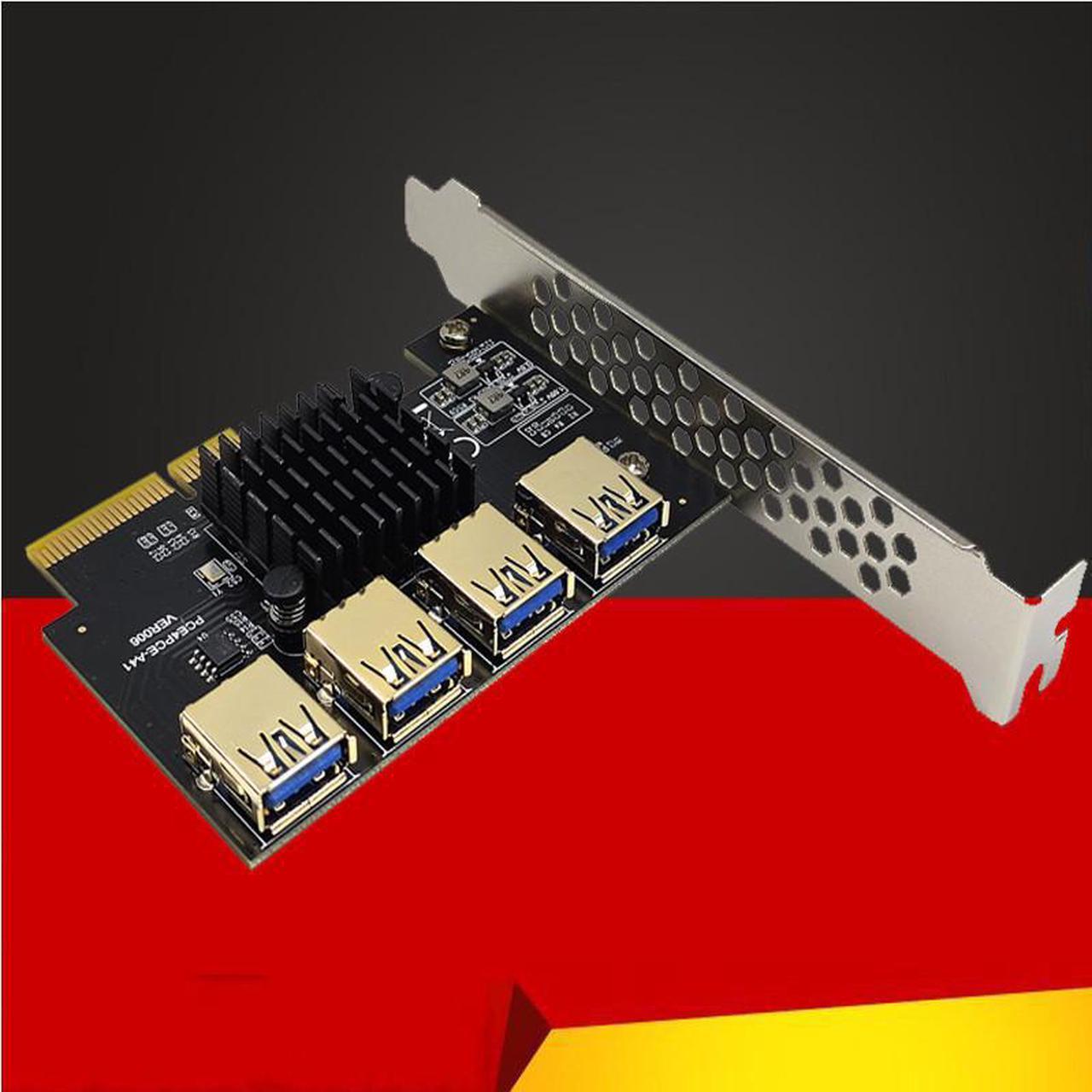 PCIE 1 to 4 Gold USB3.0 PCI-E X4 Riser Card 4 Ports USB 3.0 Multiplier Hub to Riser PCI Express 16X For Bitcoin Miner Mining