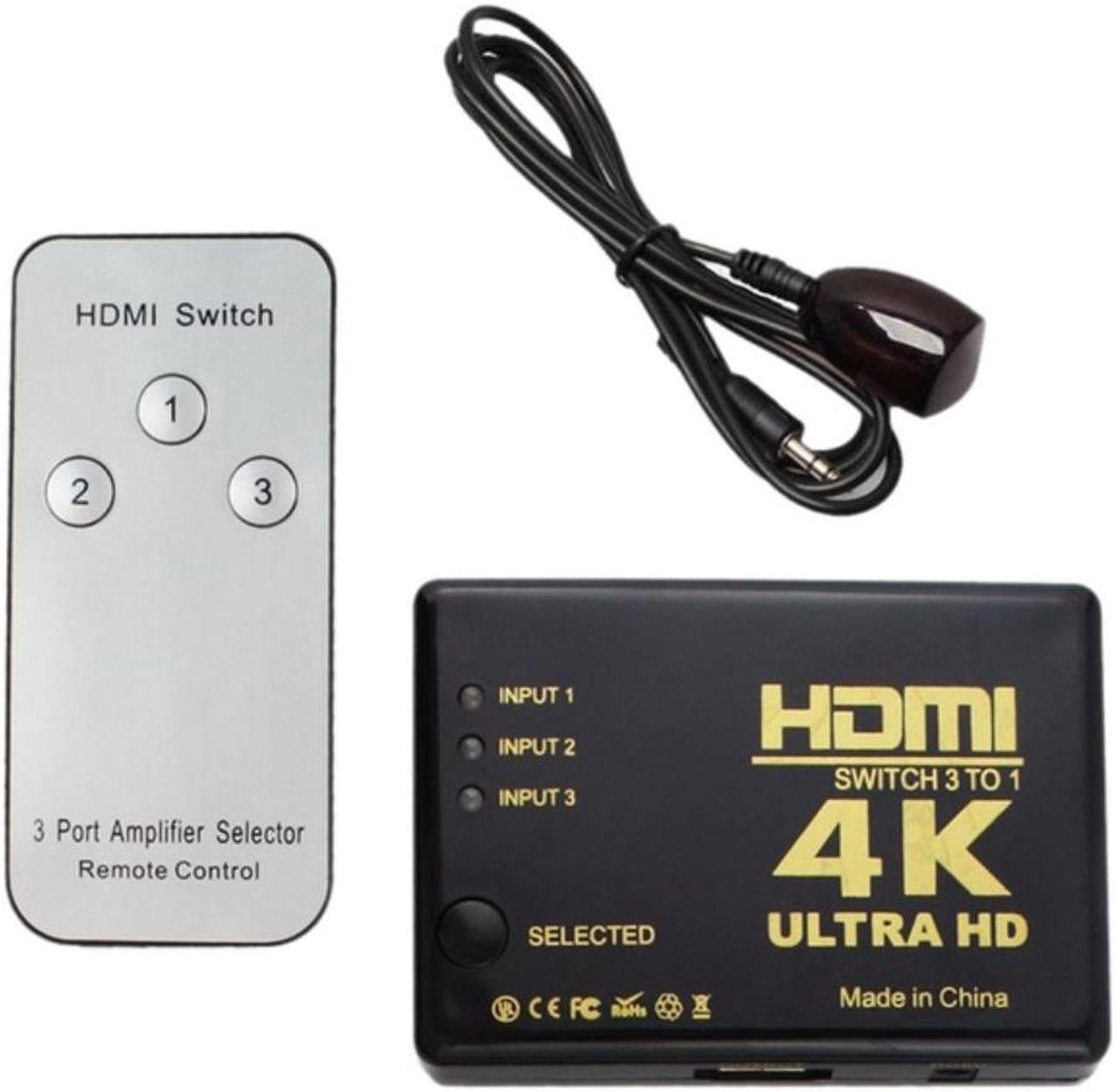 Ultra HD 4K X 2K HDMI Switch 3X1 3 Port Switcher Selector 3D 1080P W/ IR Remote