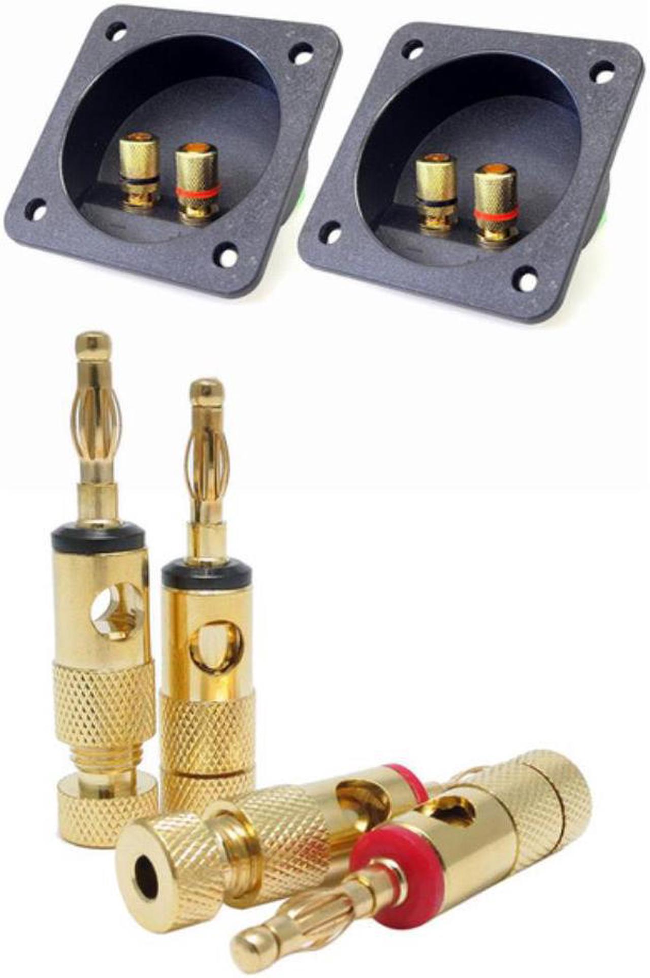 6 Pcs Accessories: 4 Pcs Gold Plated Banana Plugs 4Mm LL68-4BP1 & 2 Pcs Car Stereo Screw Cup Connectors Subwoofer Plugs 2-Way Sp