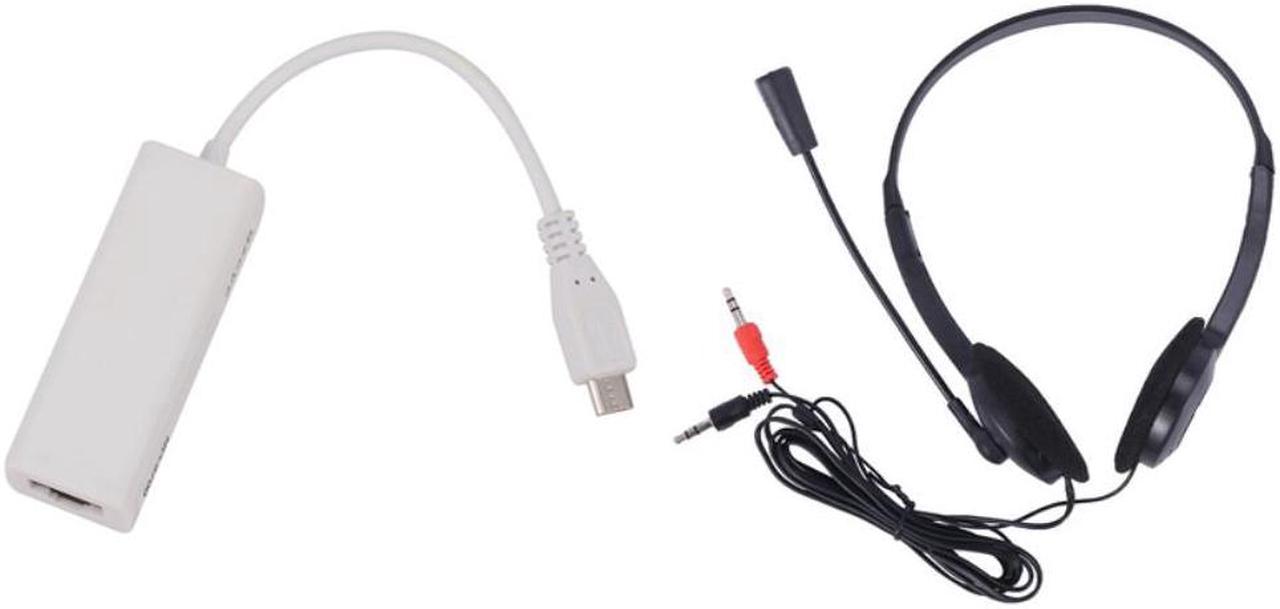 Micro-USB 2.0 5P To RJ45 Network Lan Adapter Converter Lead With 3.5Mm Stereo Headset Earphone Headphone And Microphone