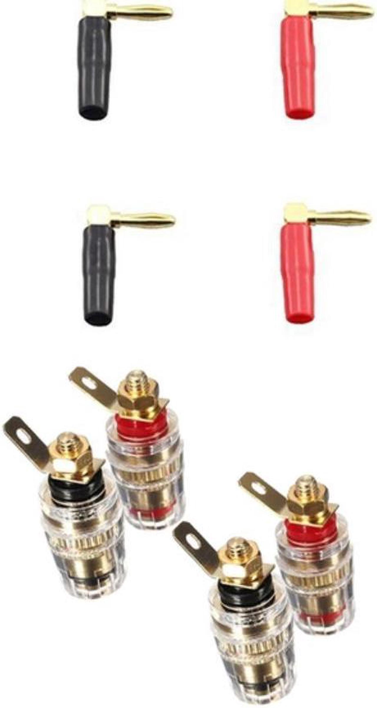 4Pc Amplifier Speaker Terminal Binding Post 4Mm Banana Plug Jack & 4X Hi-End Copper Right Angle Screw Type Banana Plug