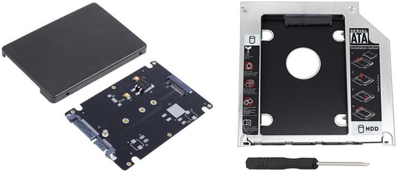 1 Pcs M.2 NGFF (SATA) SSD To 2.5 Inch SATA Adapter Card 8Mm & 1 Pcs SATA 2Nd HDD HD SSD Enclosure Hard Drive Caddy Tray