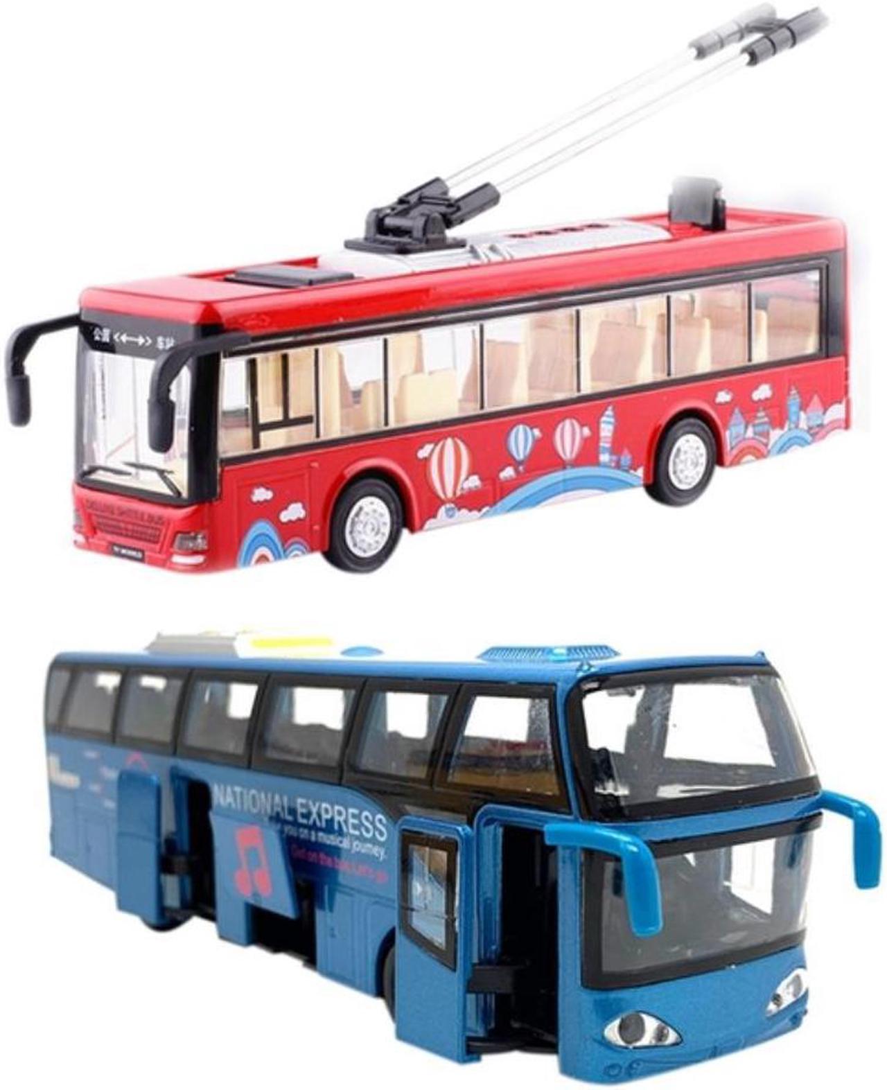 1:32 Alloy Car Models,High Simulation City Bus,Diecast, Toy Vehicles, Pull Back & Flashing & Musical,Blue & Alloy Sightseeing Bu