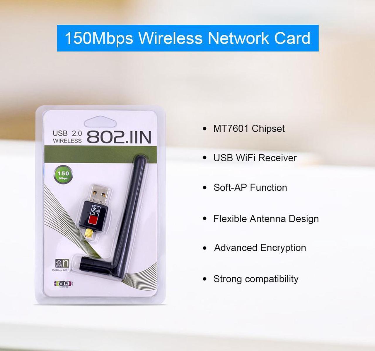 CHIPAL  Mini adaptateur WiFi USB 150M, Dongle récepteur carte réseau sans fil LAN 802.11n/g/b antenne avec pilote CD emballage de détail