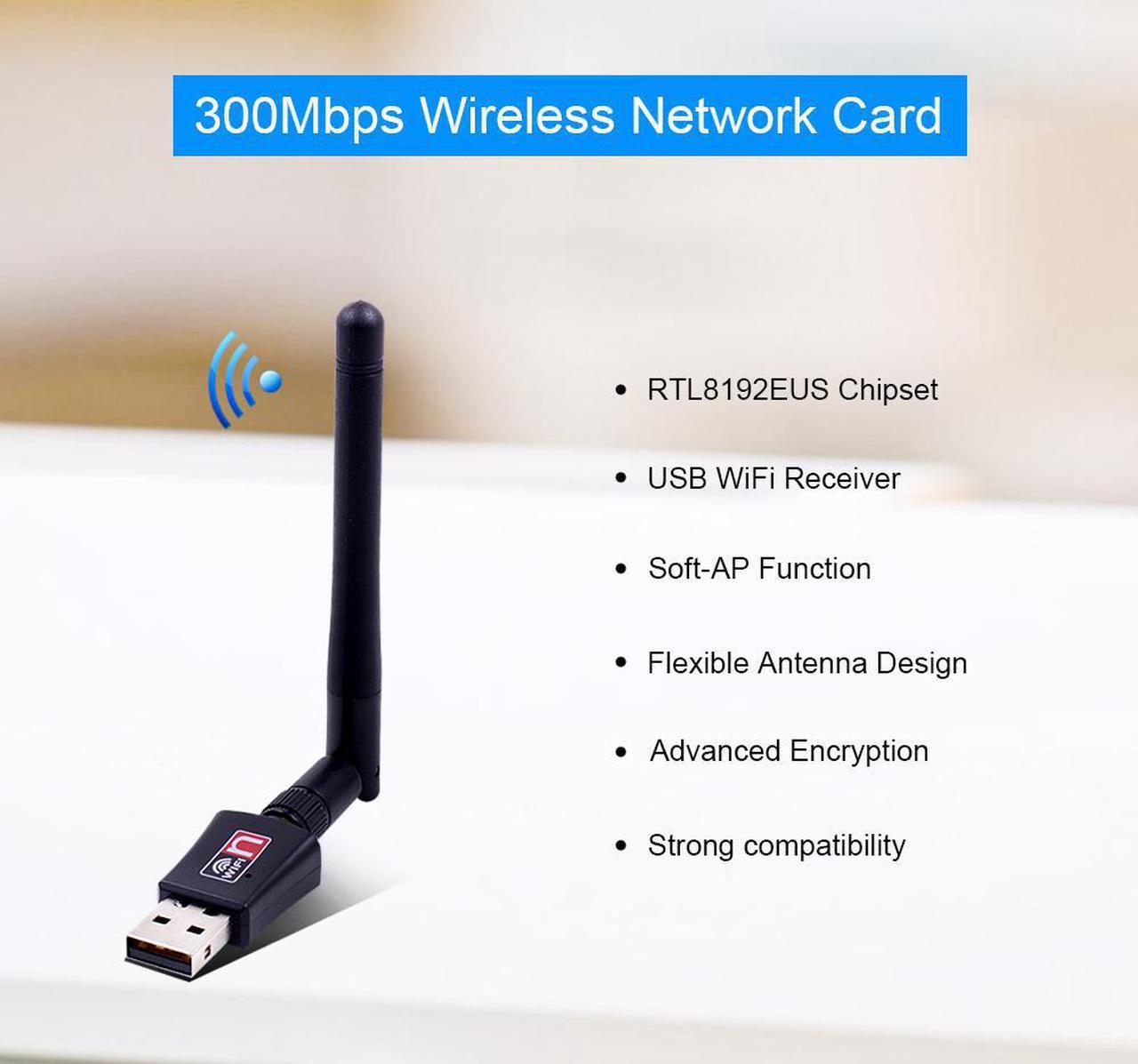 CHIPAL  adaptateur Wifi sans fil 802.11n/b/g, 300Mbps, antenne 2dB, carte réseau Lan, Mini récepteur USB, haute vitesse