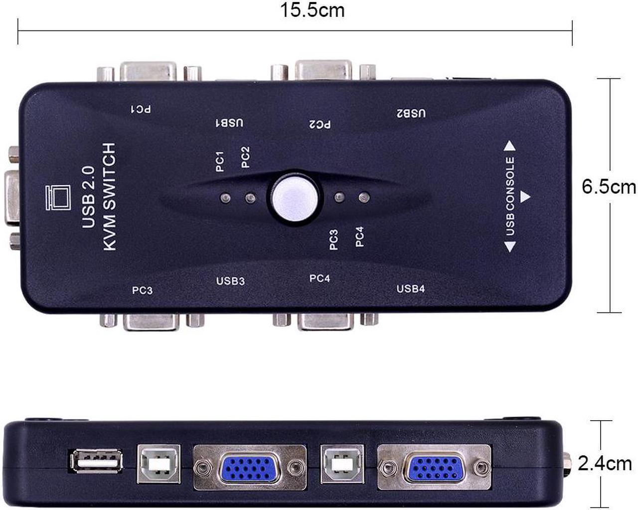 CHIPAL  commutateur manuel KVM, 4 ports USB 2.0 VGA, 1920x1440 pour clavier, souris, imprimante, moniteur, 4 ordinateurs utilisent 1 afficheur