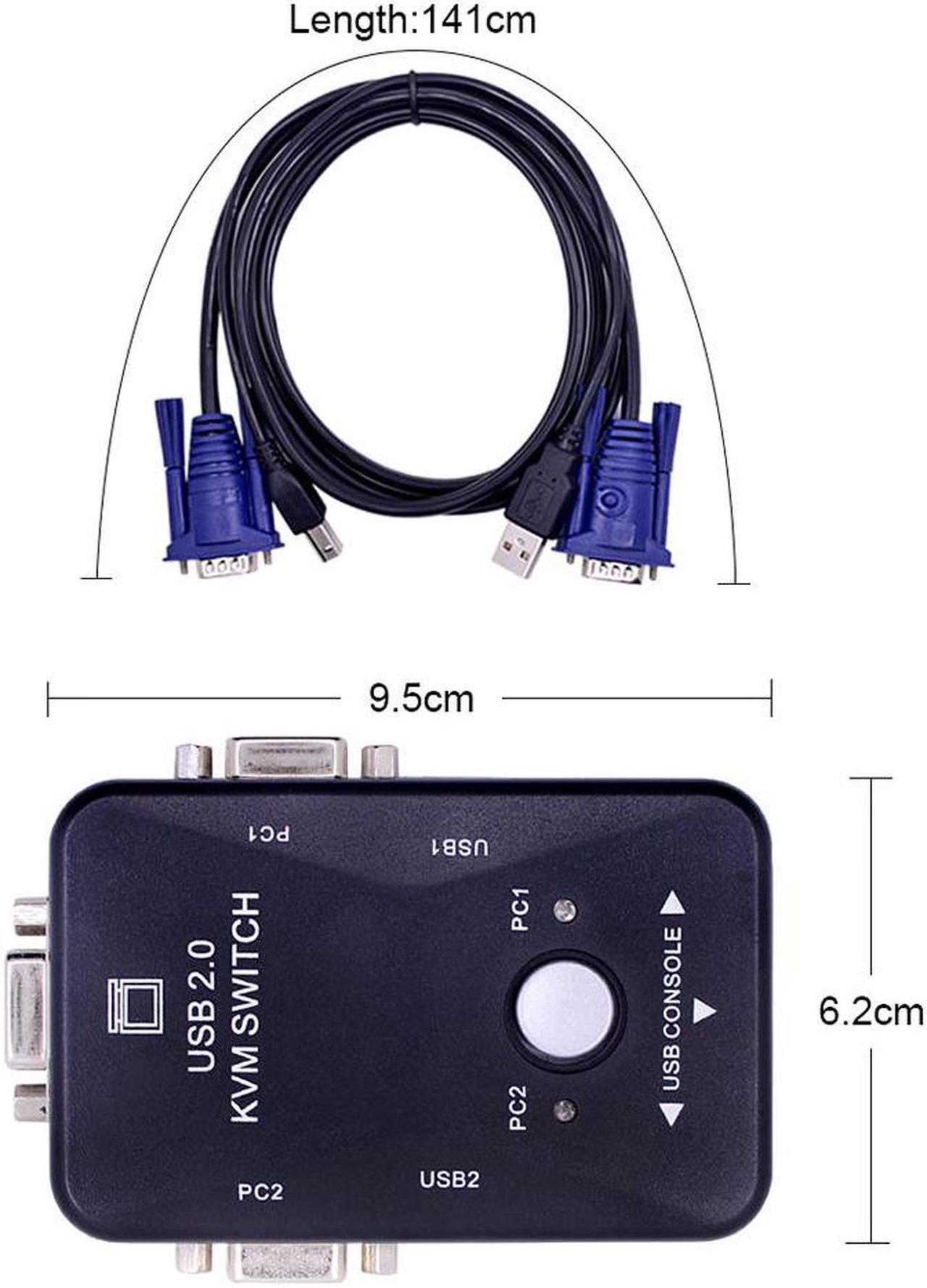 CHIPAL  interrupteur KVM à 2 ports USB 2.0, 1920x1440 VGA, boîte de séparation SVGA avec 2 câbles pour clavier, souris, moniteur, imprimante