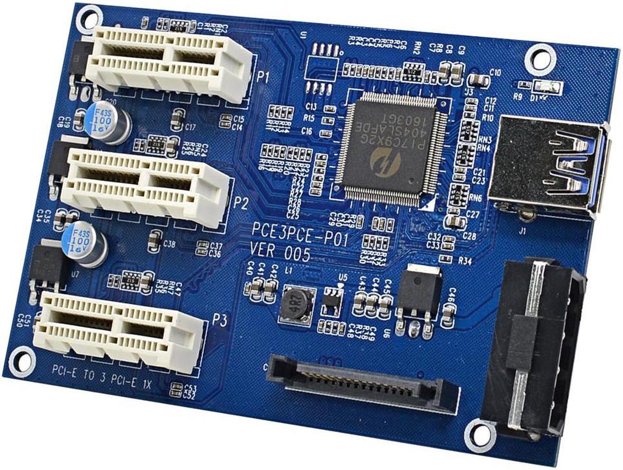 CHIPAL  carte multiprise haute VER005 PCI-E à 3 PCI-E 1X, adaptateur ITX à externe 3 PCIE + câble usb 3.0 de 60CM