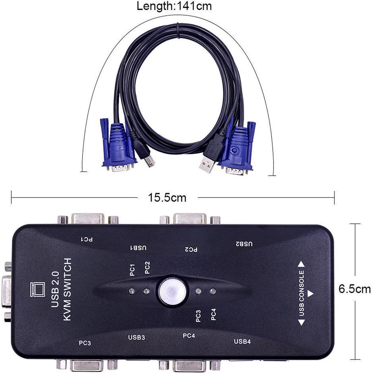 CHIPAL  commutateur séparateur SVGA 4 ports USB 2.0 KVM, 1920x1440 VGA, 4 câbles pour clavier, souris, 4 ordinateurs, utiliser 1 moniteur