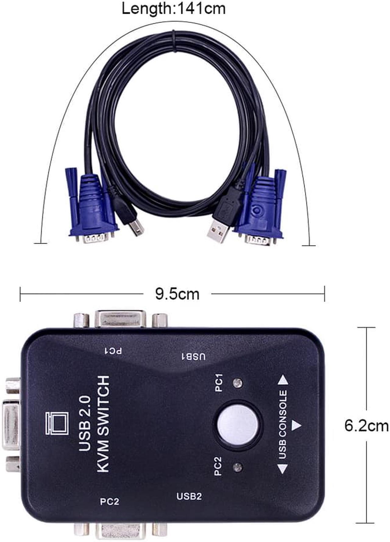 CHIPAL  interrupteur KVM avec 2 ports USB 2.0, 50 pièces, séparateur 1920x1440 VGA SVGA, avec 2 câbles pour clavier, souris, moniteur, imprimante