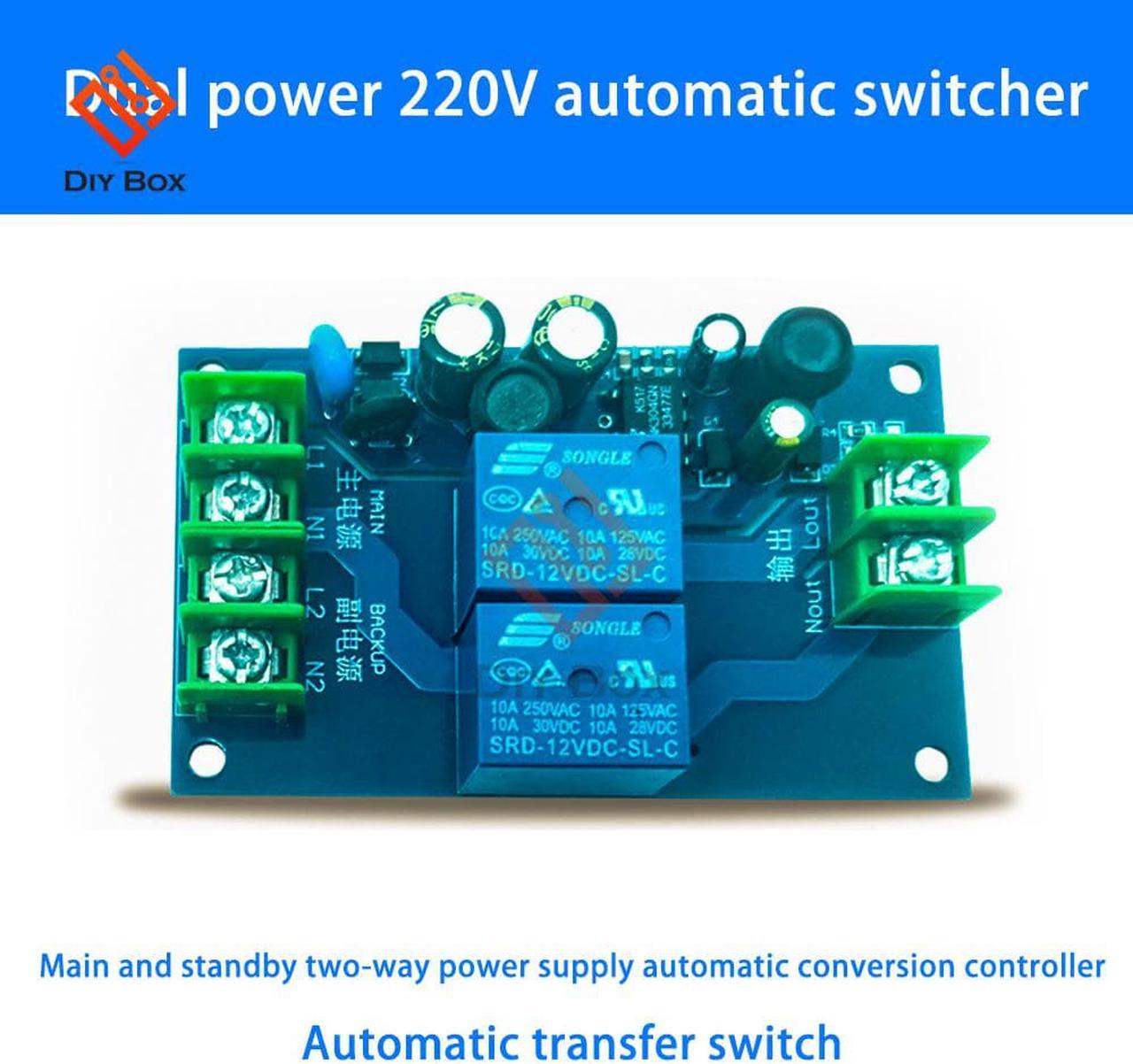 220V Two-Way Power Automatic Switcher 10A 2 Power Supply 2 In 1 Out Power Failure Conversion Switch Board Module