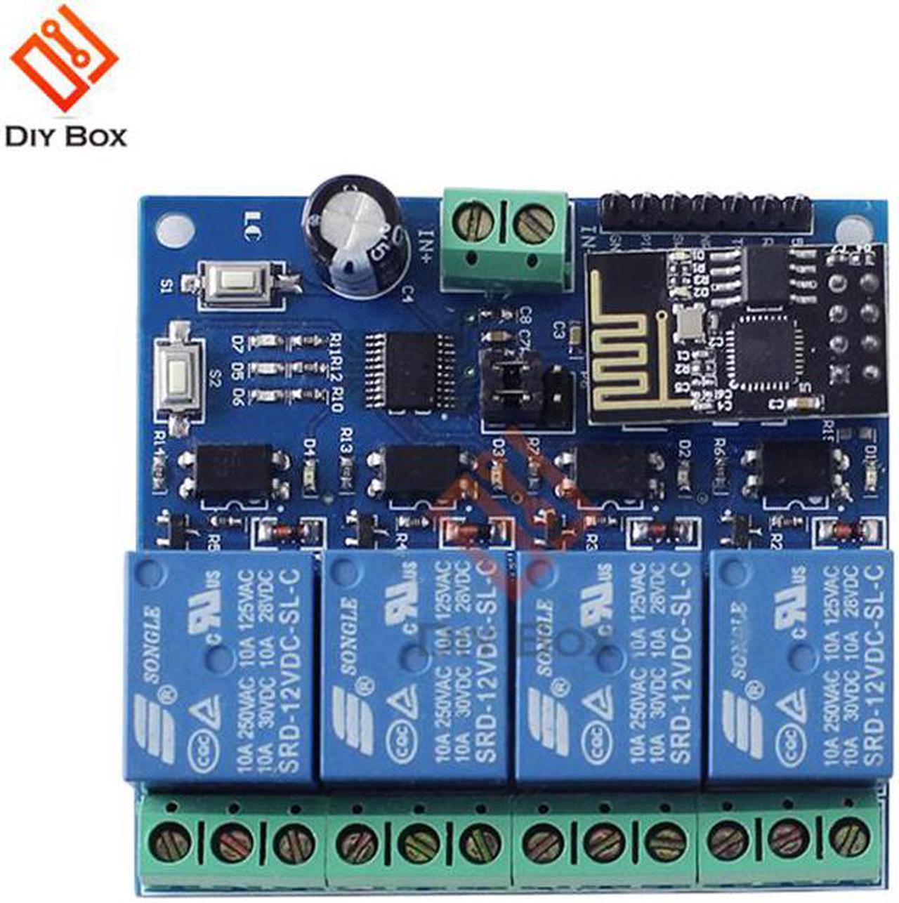 DC 12V WiFi Relay Module ESP8266 ESP-01 4CH APP Controller Wireless Switch Relay Module for Smart Home Automation