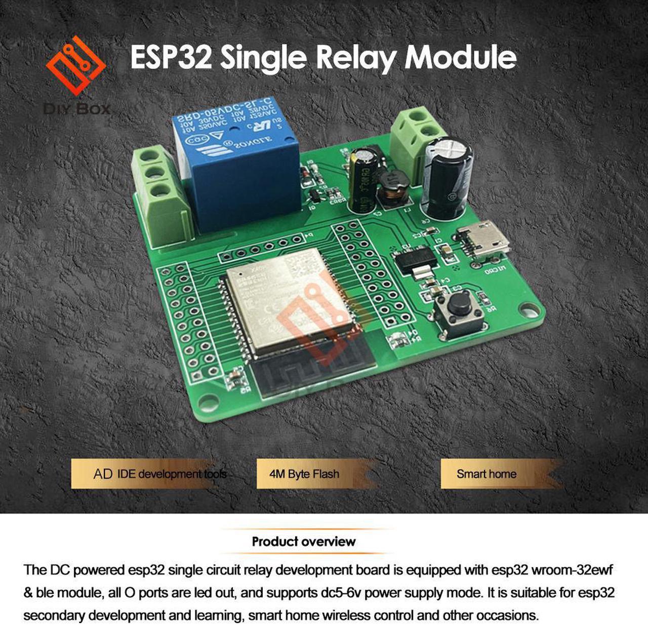 ESP32-WROOM-32E Development Board 1 Channel Relay Module DC 7-60V Micro USB 5V Output Switch Signal 4M Byte Flash