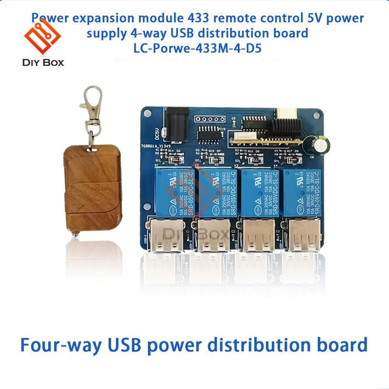 Power Expansion Module 433 Remote Control 5V Power Supply 4-way USB Distribution Board Power Supply Hub