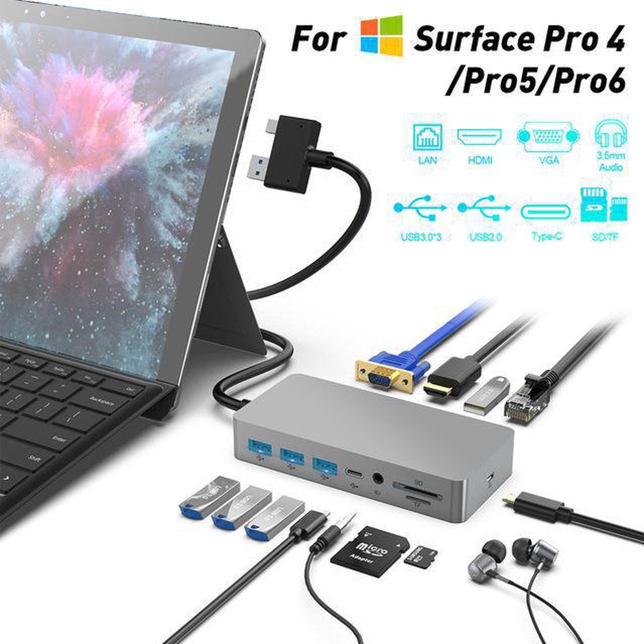 Station d'accueil pour ordinateur portable 11 en 1, adaptateur Hub USB type-c, sortie vidéo HDMI 4K pour MacBook Pro, Surface Pro 4/Pro5/Pro6