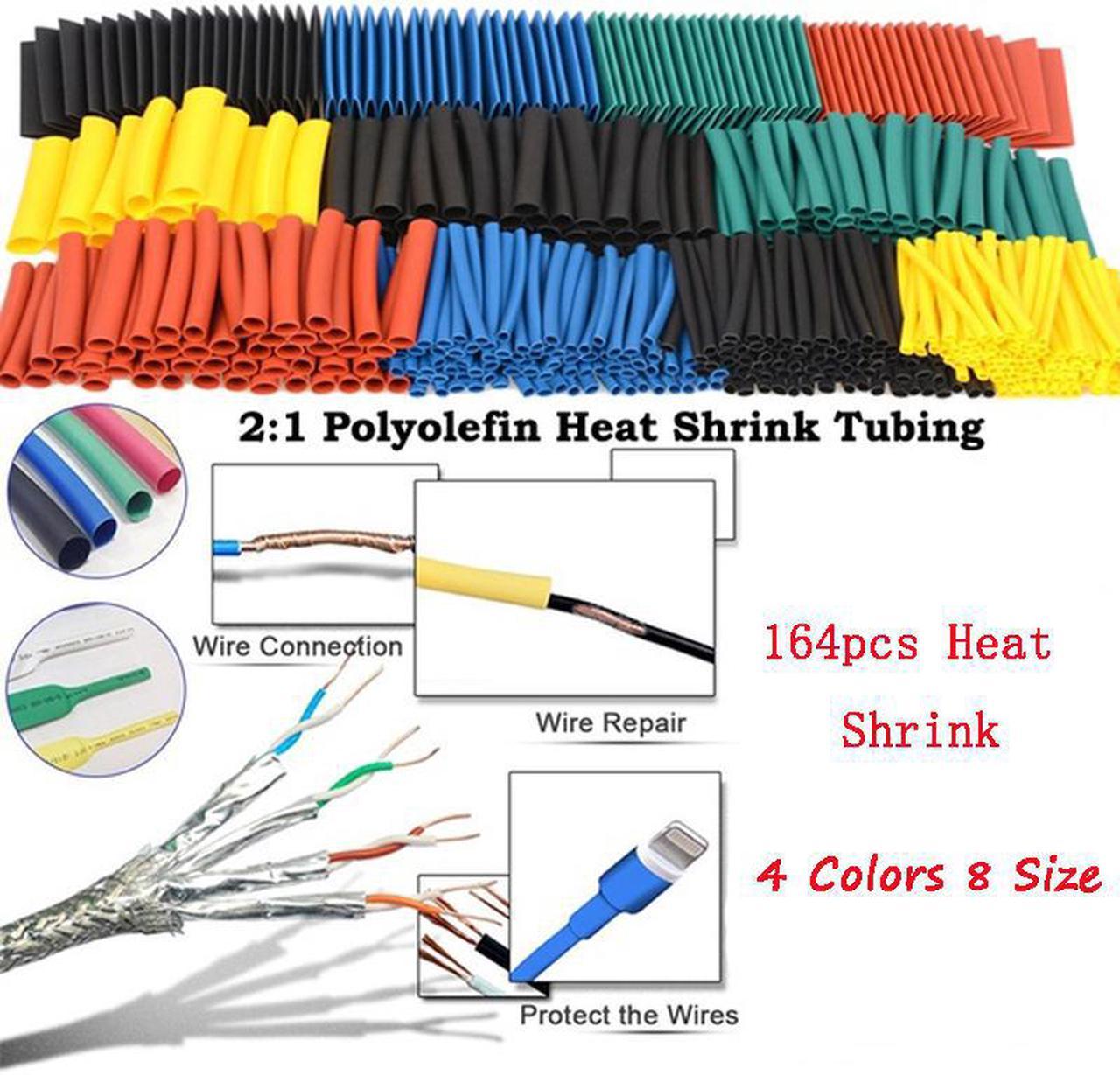 Gaine d'isolation thermorétractable en Polyolefin, ensemble assorti 2:1, 164 pièces, gaine thermorétractable