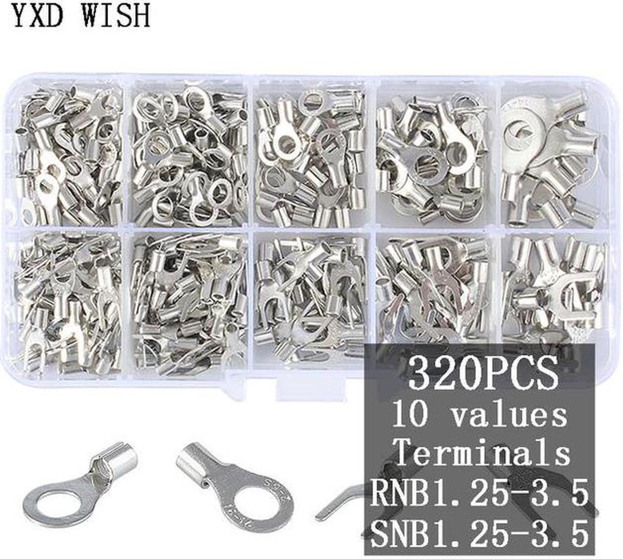 Kit d'assortiment de bornes en laiton 10 en 1, 320 pièces, fourchettes à anneau Non isolées type U, connecteur de fil de câble, broche à sertir, Kit de bricolage