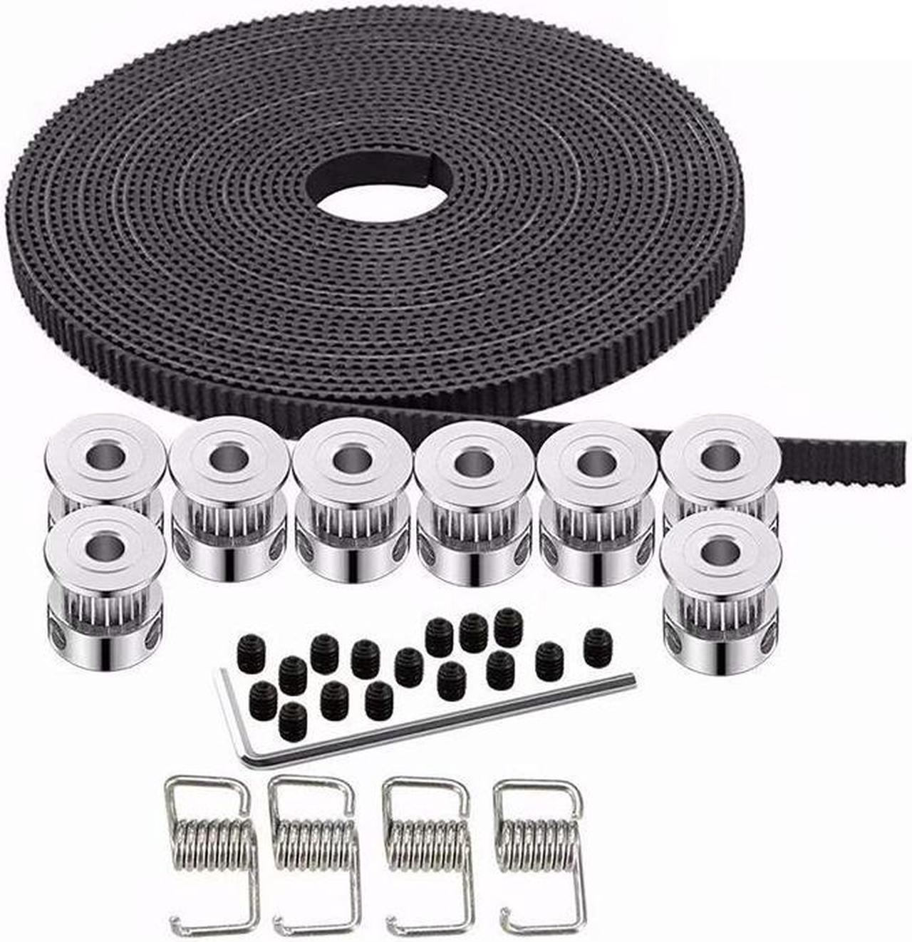 3D Printer GT2 tool set 5M Timing Belt 20T 5mm Bore Pulley 1*GT2 Belt+8*GT2 Pulleys+16*Screws+1*Wrench+4*Belt Locking Spring