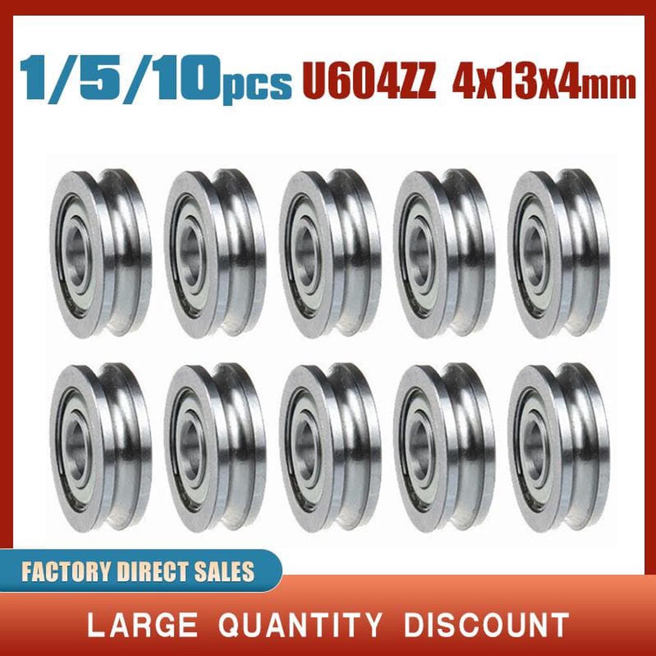 1/5/10pcs U-Groove Bearings U604ZZ 4x13x4mm Wheel For 3D Printer Idler Belt Pulleys Guide Rail 604UU Extruder Parts