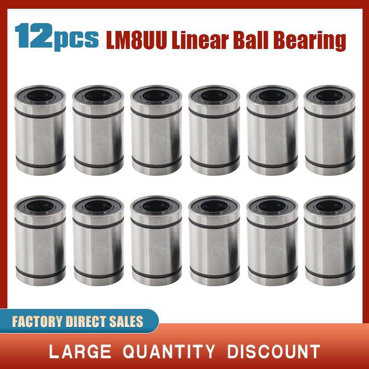 12PCS LM8UU 8mmx15mmx24mm Rail Linear Long Rod Shaft Ball Bearing Aluminum Bush Bushing CNC Parts for 3D Printer