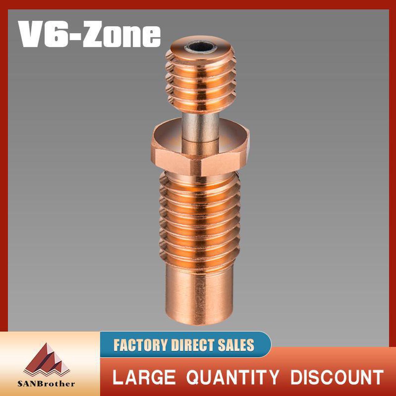 V6-Zone Heat Break Copper & Aerospace Materials 3D Printer Nozzle Throat For 1.75mm E3D V6 HOTEND Heater Block