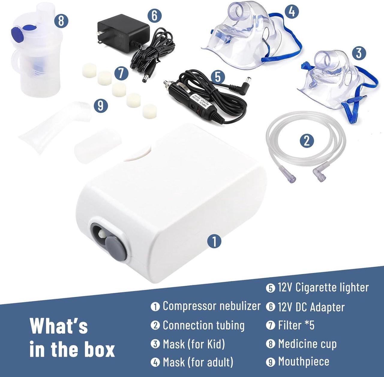 Alt view image 7 of 7 - Four E's Scientific Mini Nebulizer: Personal-Use Steam Inhaler Cool Mist Compressor Device for Kids & Adults for Home, Car & Travel