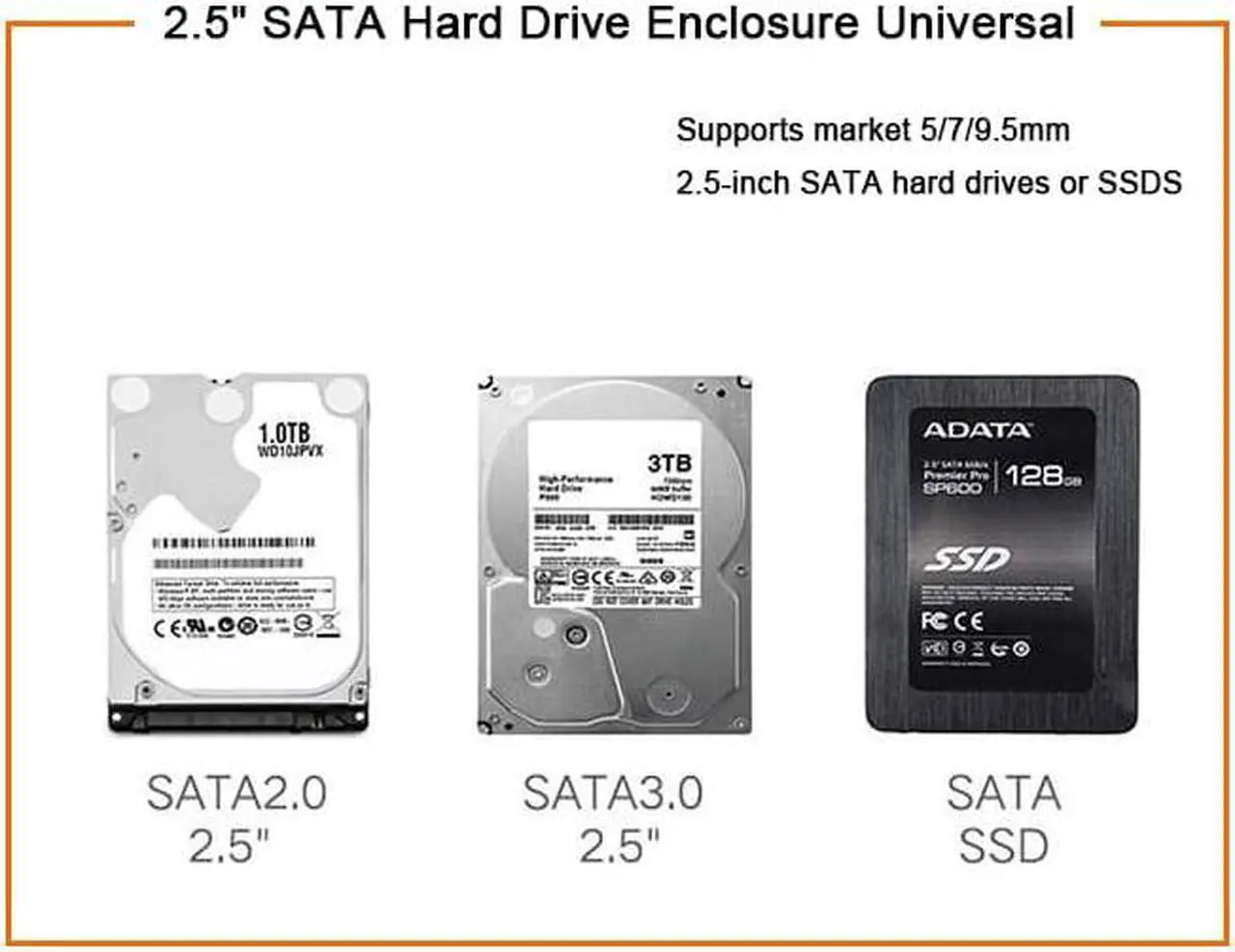 Alt view image 5 of 7 - Hard Drive Enclosure, 2.5 inch SATA to USB 3.0 Tool-Free HDD SSD External Enclosure for 9.5mm 7mm External Hard Drive Case