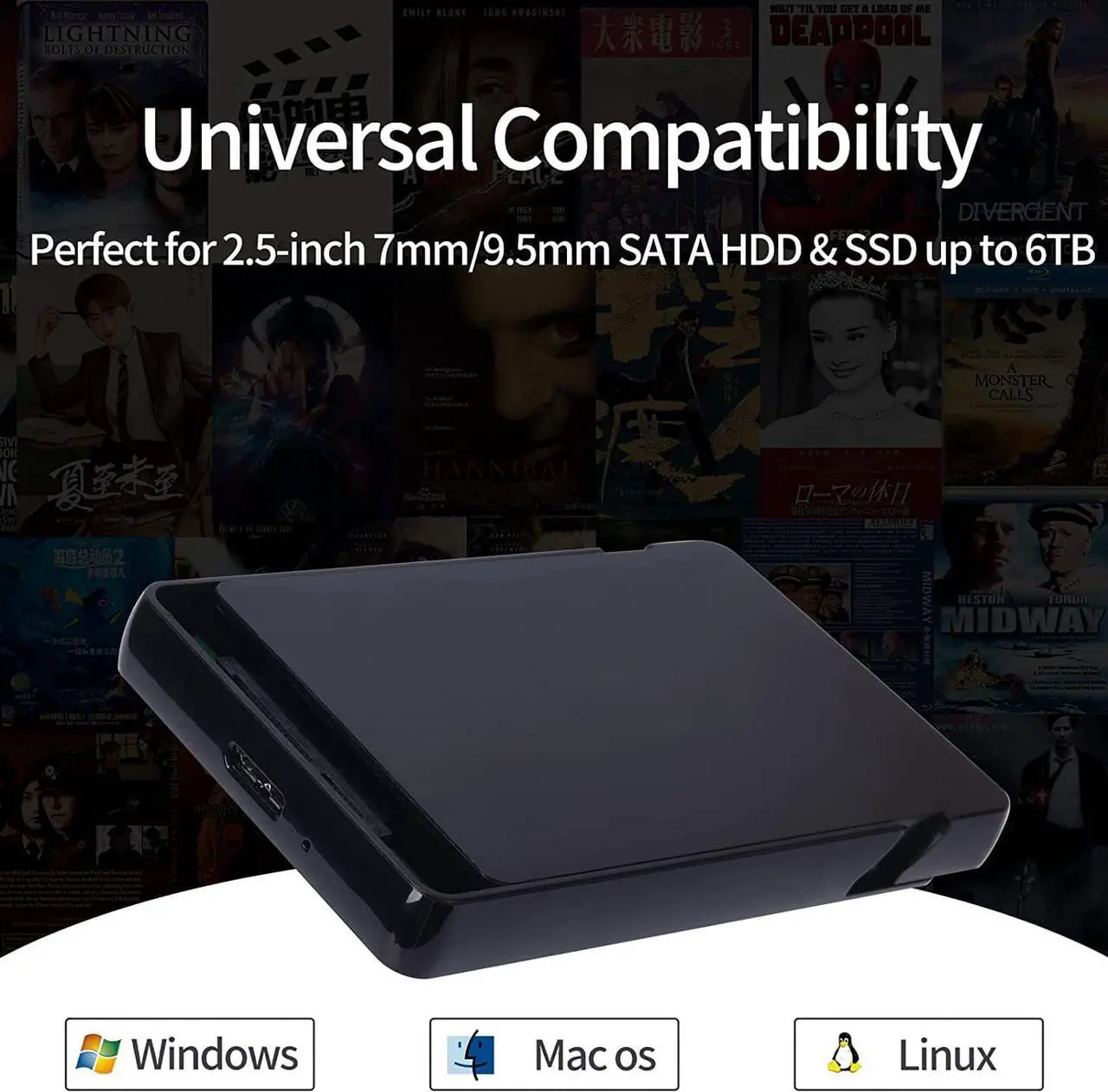 Alt view image 3 of 7 - Hard Drive Enclosure, 2.5 inch SATA to USB 3.0 Tool-Free HDD SSD External Enclosure for 9.5mm 7mm External Hard Drive Case