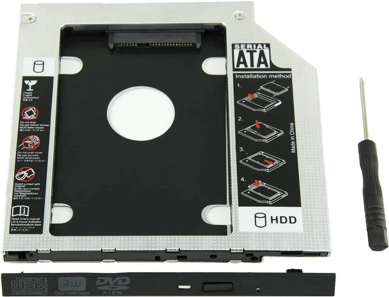 Alt view image 2 of 7 - Universal 9.5mm SATA to SATA 3nd SSD HDD Hard Drive Caddy Adapter Tray Enclosures for DELL HP Lenovo ThinkPad Samsung Laptop
