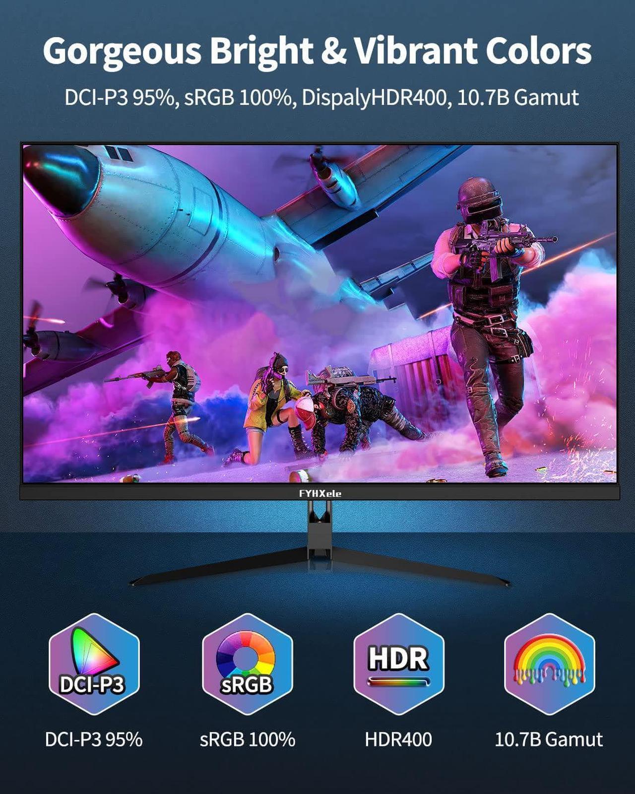 Alt view image 2 of 7 - FYHXele 4K Gaming Monitor 144Hz 32inch, Fast UHD IPS Computer Monitor, 1ms, VESA Mountable, DSC, Built-in Speakers, Free-Sync, 1xDP1.4, 1xHDMI2.1, 1xHDMI2.0, 1xUSB-C, USB Hub, 95% DCI-P3, HDR400