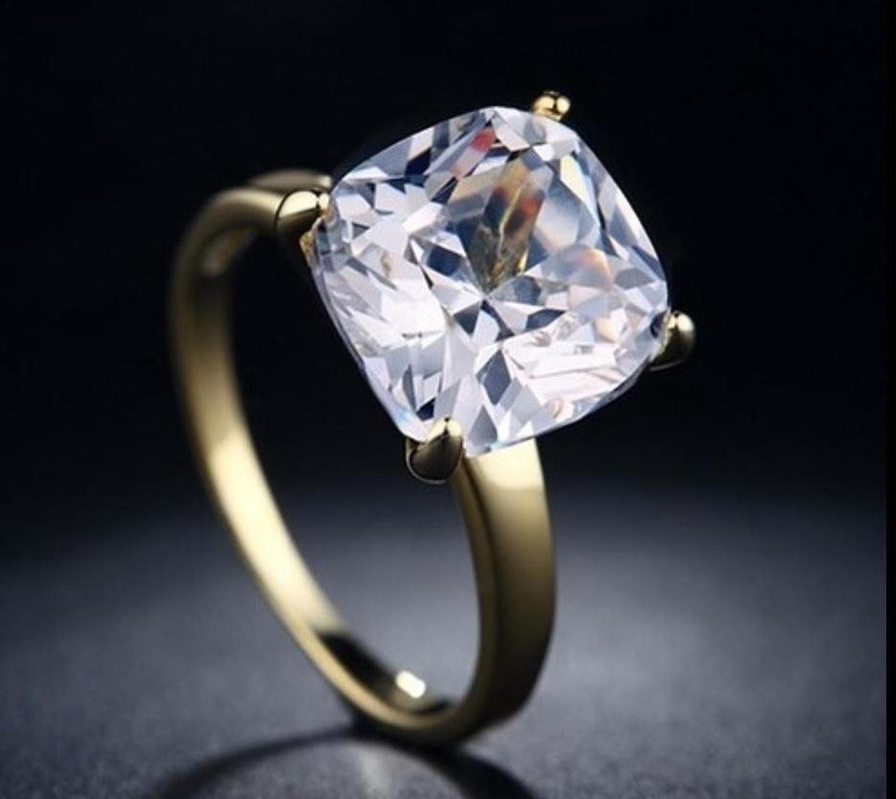 Alt view image 3 of 7 - 18K Yellow Gold-Plated 7.50 CTW Princess Cut Solitaire CZ Cubic Zirconia Engagement Wedding Promise Anniversary Ring Gift 7