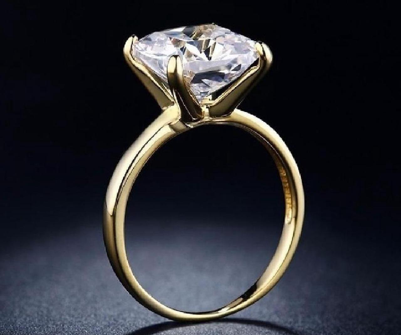 Alt view image 5 of 7 - 18K Yellow Gold-Plated 7.50 CTW Princess Cut Solitaire CZ Cubic Zirconia Engagement Wedding Promise Anniversary Ring Gift 7