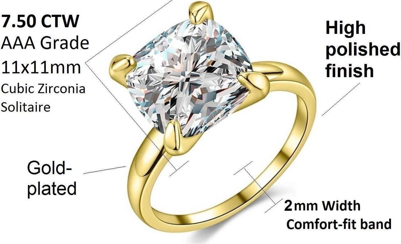 Alt view image 2 of 7 - 18K Yellow Gold-Plated 7.50 CTW Princess Cut Solitaire CZ Cubic Zirconia Engagement Wedding Promise Anniversary Ring Gift 7