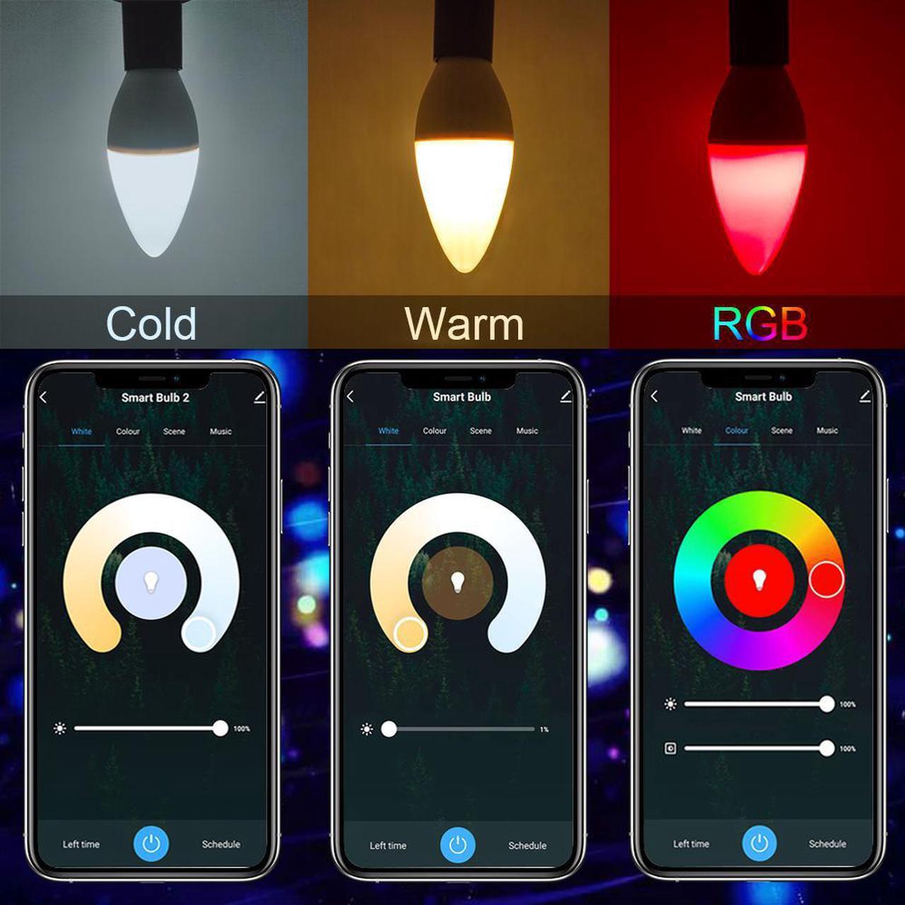 Alt view image 3 of 7 - DOGAIN Smart Light Bulbs E12 Base LED Color Light Bulb WiFi-Bluetooth Candelabra Light Bulbs Compatible with Alexa Google Home, APP Color Changing Dimmable, 360 lm 35w Equivalent (2.4 Ghz only) 3 Pack