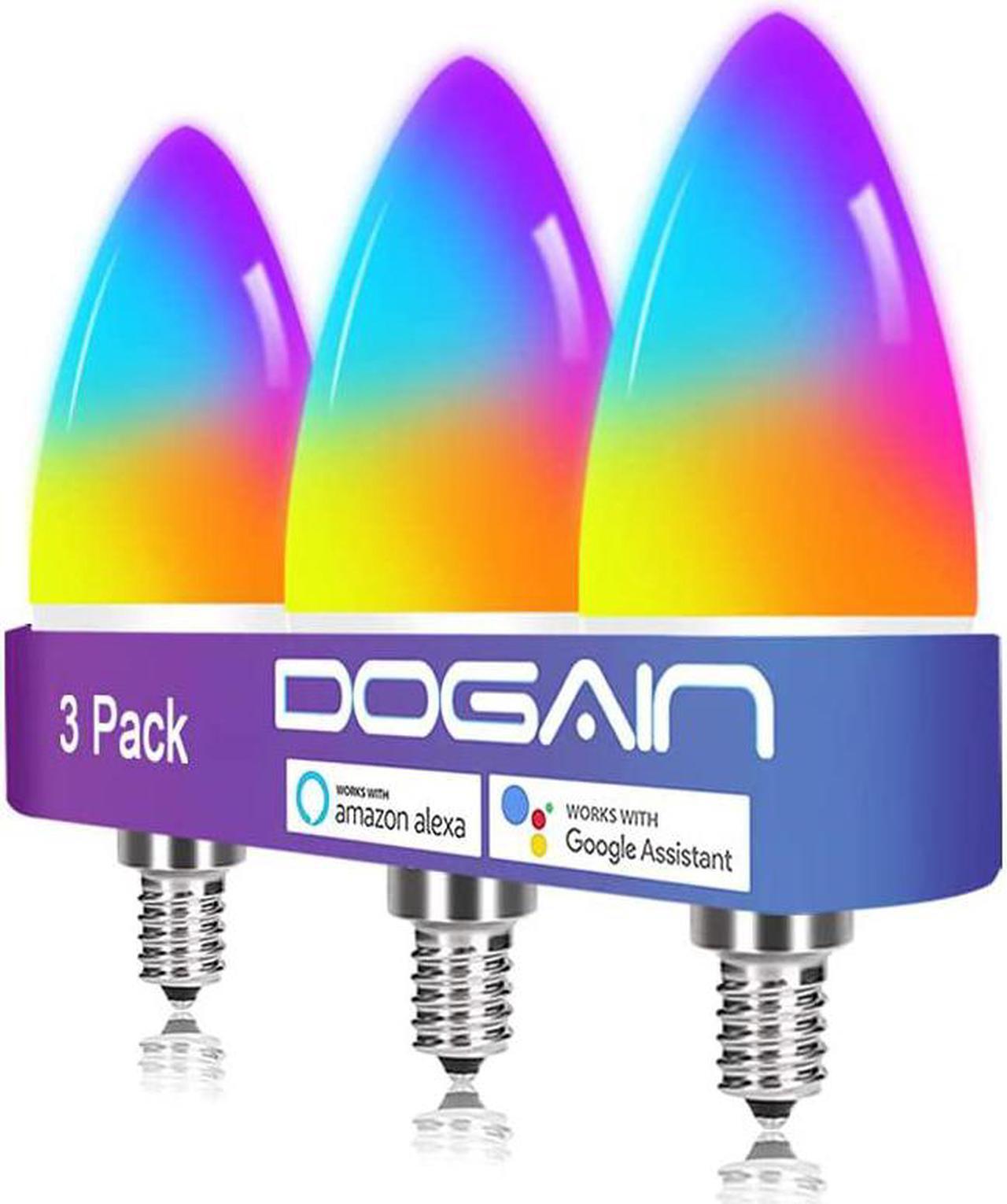 Main image of DOGAIN Smart Light Bulbs E12 Base LED Color Light Bulb WiFi-Bluetooth Candelabra Light Bulbs Compatible with Alexa Google Home, APP Color Changing Dimmable, 360 lm 35w Equivalent (2.4 Ghz only) 3 Pack