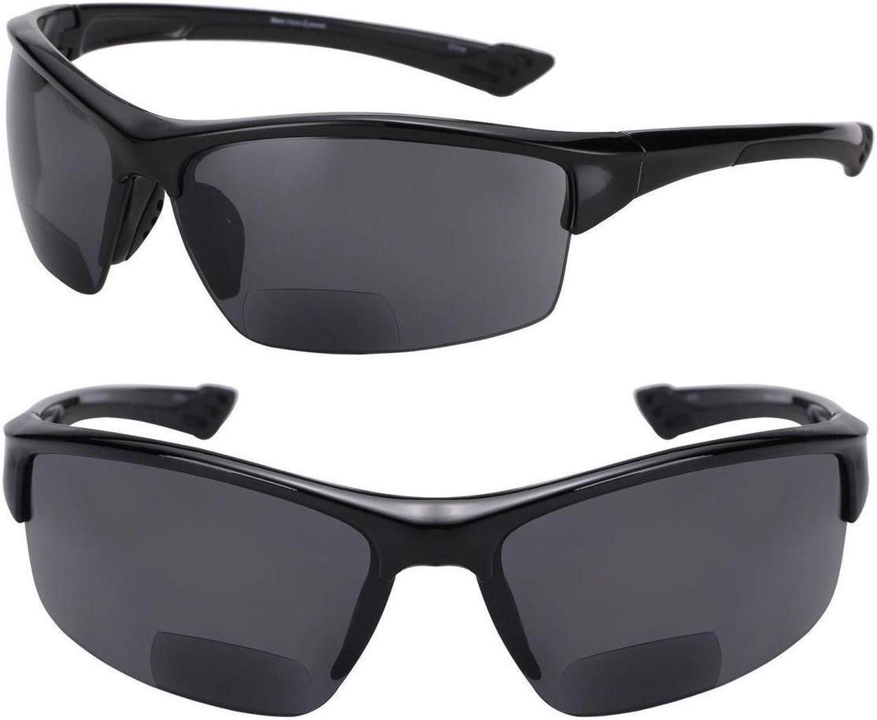 2 Pair of The Skillful Semi Rimless Sport Wrap Bifocal Sunglasses +3.00 Black