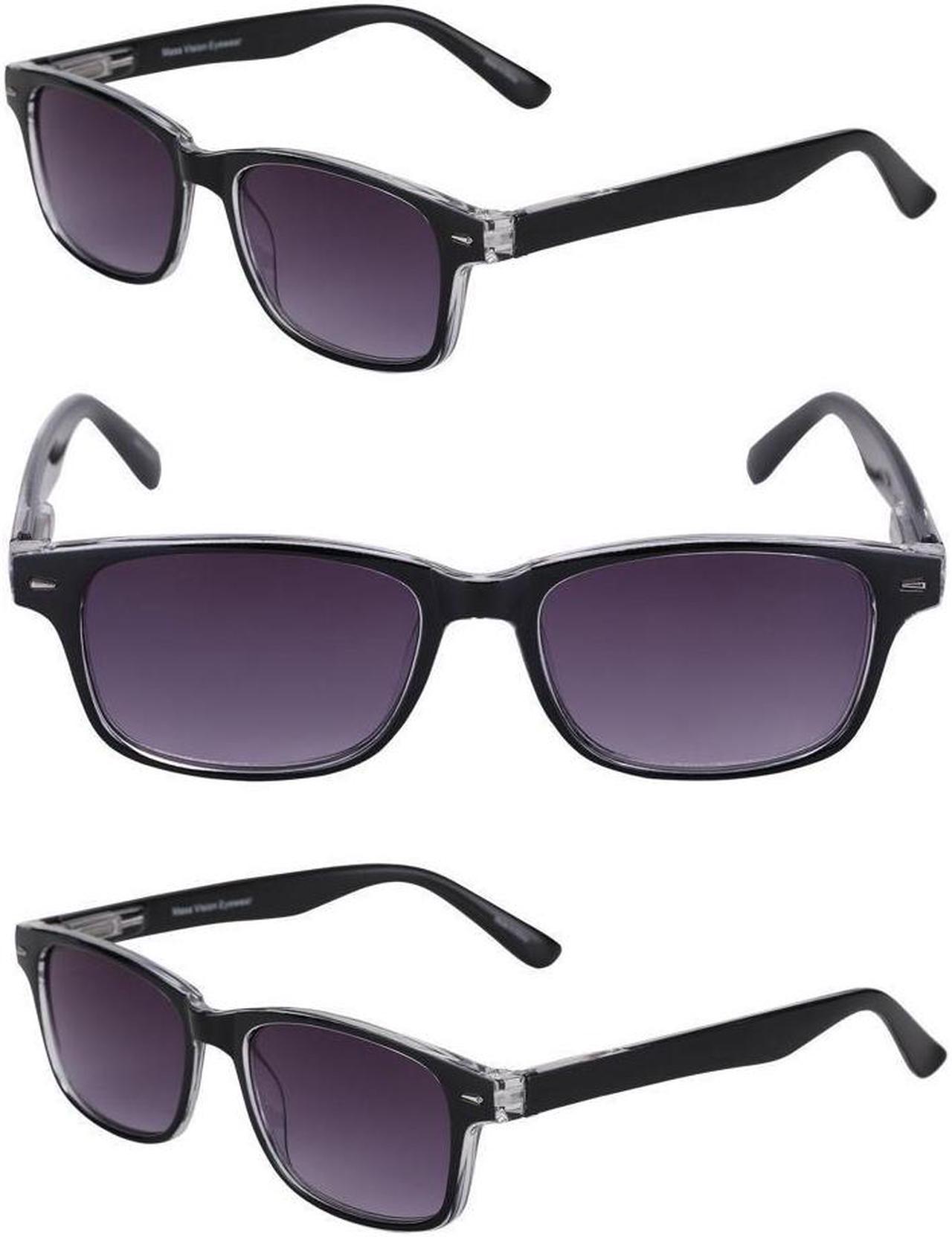 "The Summerville" 3 Pair of Full Reading Lens Sunglasses for Women and Men +2.50 Black