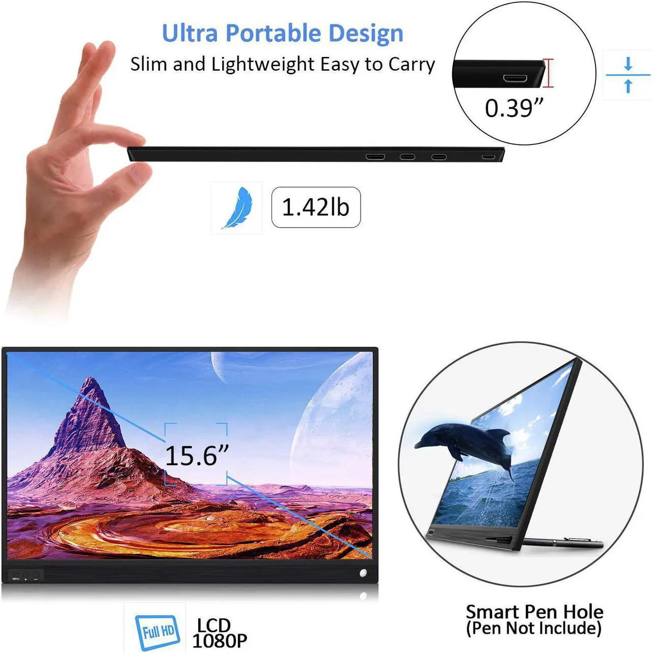 Alt view image 8 of 7 - ZSCMALLS Portable Monitor 15.6 Inch 1080P Full HD Computer Display USB C Dual Monitor with Speaker, Gaming Monitor for PS3 PS4 Xbox Nintendo Raspberry pi