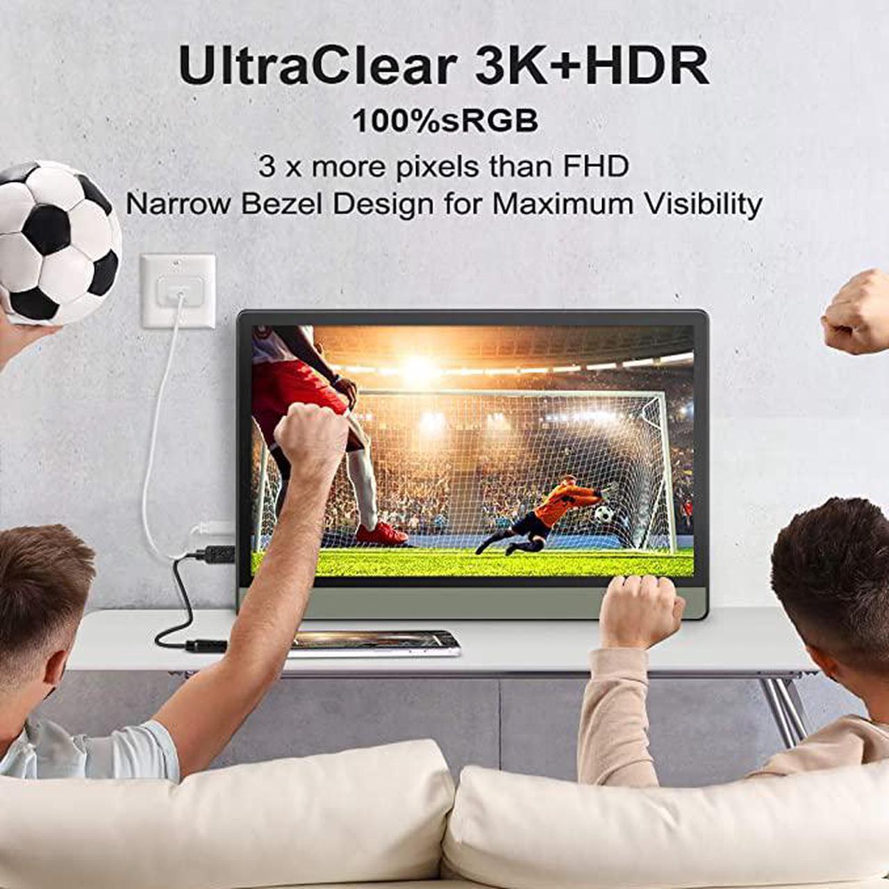 Alt view image 3 of 6 - ZSCMALLS 3K Portable Monitor 3200x1800 Resolution 13.3 Inch Lightweight Dual Display USB C Computer Display with Mini HDMI Type-C,Built-in Speaker for Laptop PC Phone PS4 Xbox Mac Smart Cover Included