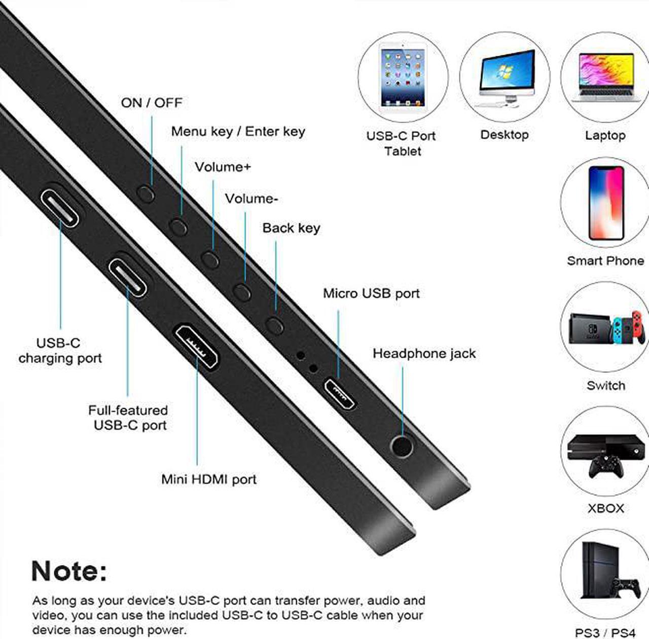 Alt view image 6 of 6 - ZSCMALLS 3K Portable Monitor 3200x1800 Resolution 13.3 Inch Lightweight Dual Display USB C Computer Display with Mini HDMI Type-C,Built-in Speaker for Laptop PC Phone PS4 Xbox Mac Smart Cover Included