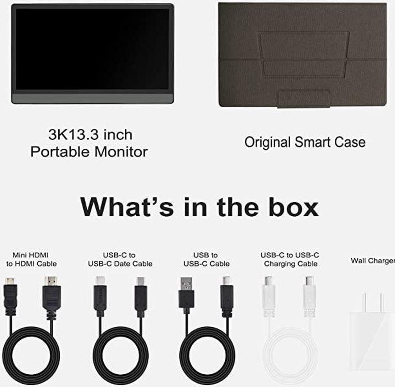 Alt view image 5 of 6 - ZSCMALLS 3K Portable Monitor 3200x1800 Resolution 13.3 Inch Lightweight Dual Display USB C Computer Display with Mini HDMI Type-C,Built-in Speaker for Laptop PC Phone PS4 Xbox Mac Smart Cover Included